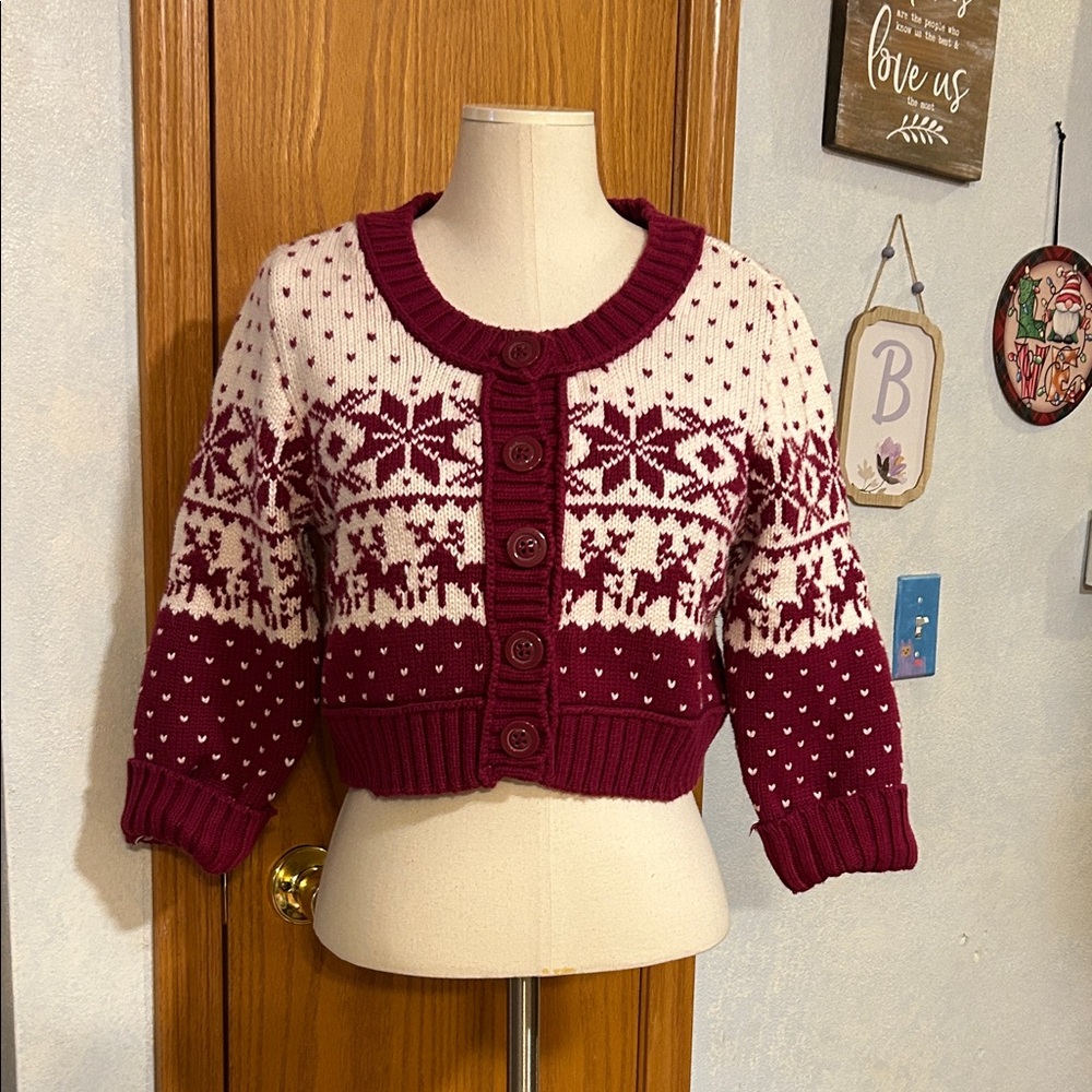 Decree Burgundy & White Crop Sweater -Size Large